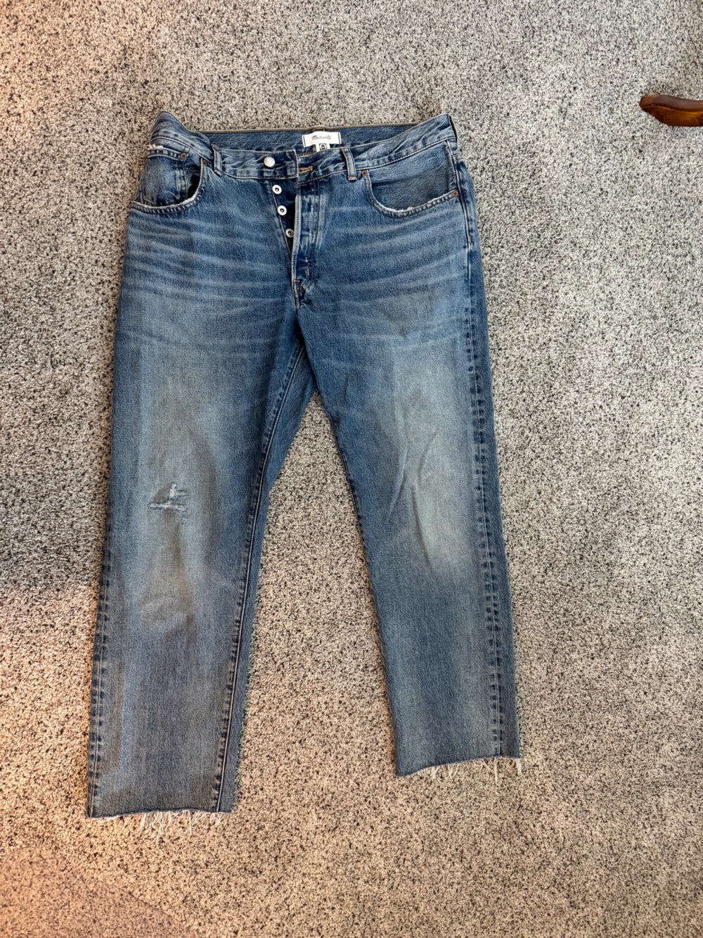 Madewell The Dean Easy Straight Jeans Size 31 Medium Wash Raw Hem 100% Cotton